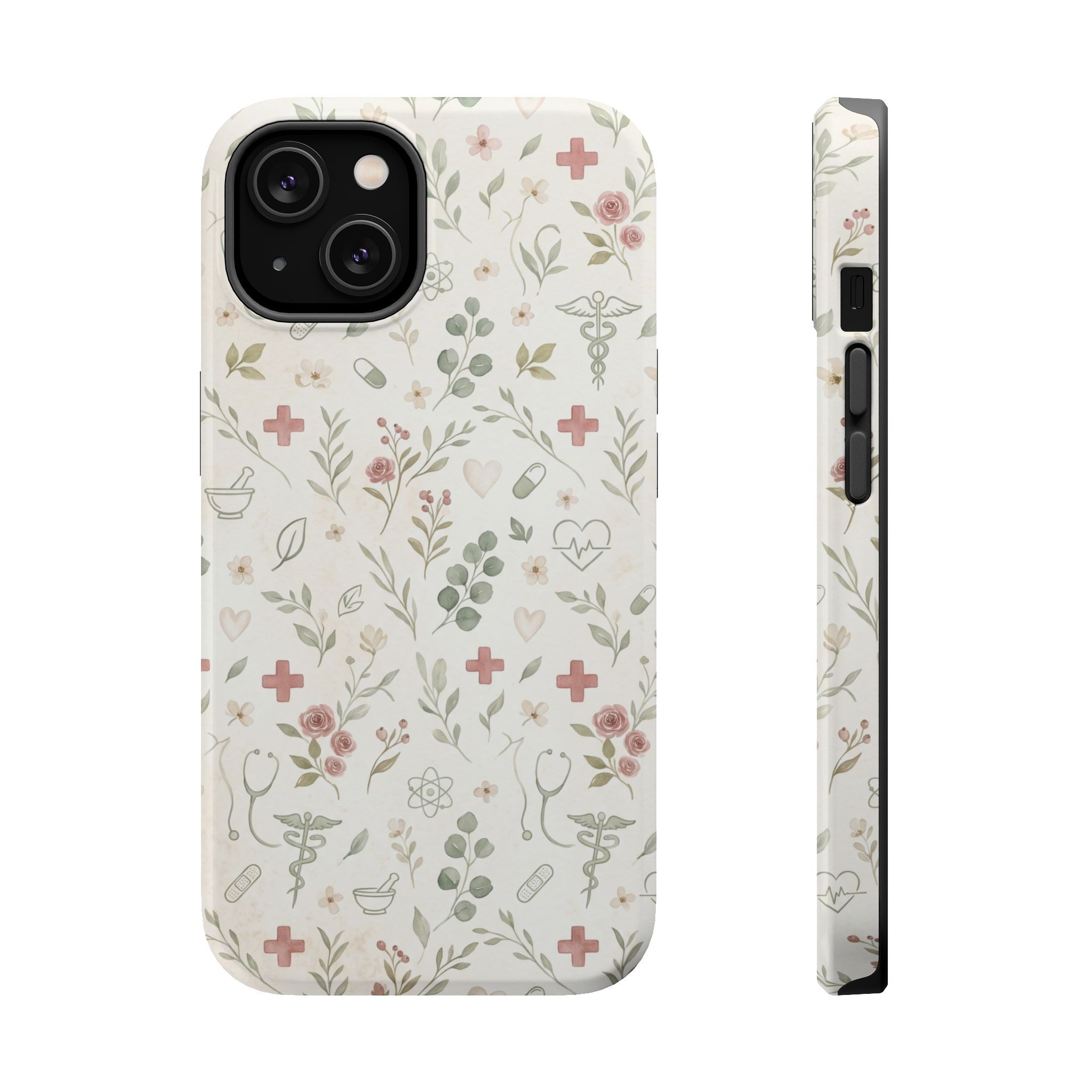 Floral Nurse Phone Case — Impact-Resistant Wireless Charging Cover