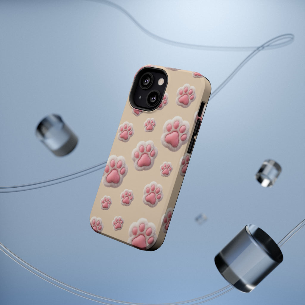 Pink Paw Print Phone Case — Impact-Resistant Wireless Charging Cover