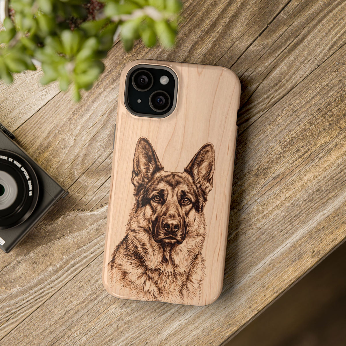 German Shepherd Phone Case | Pyrography Art — Tough Magnetic Case with Wireless Charging