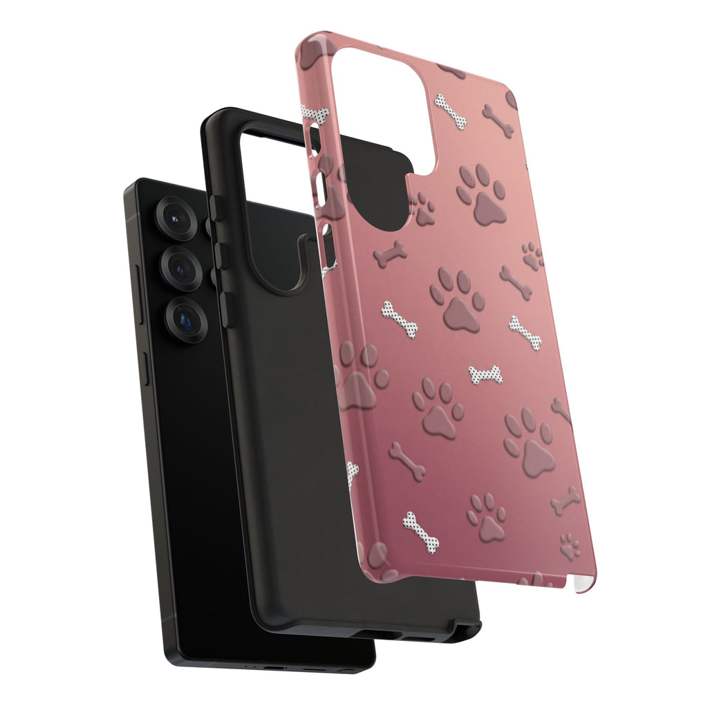 iPhone & Samsung Phone Case | Paw Print & Bone  | Dusty Rose Pattern Case for Frenchie Lovers