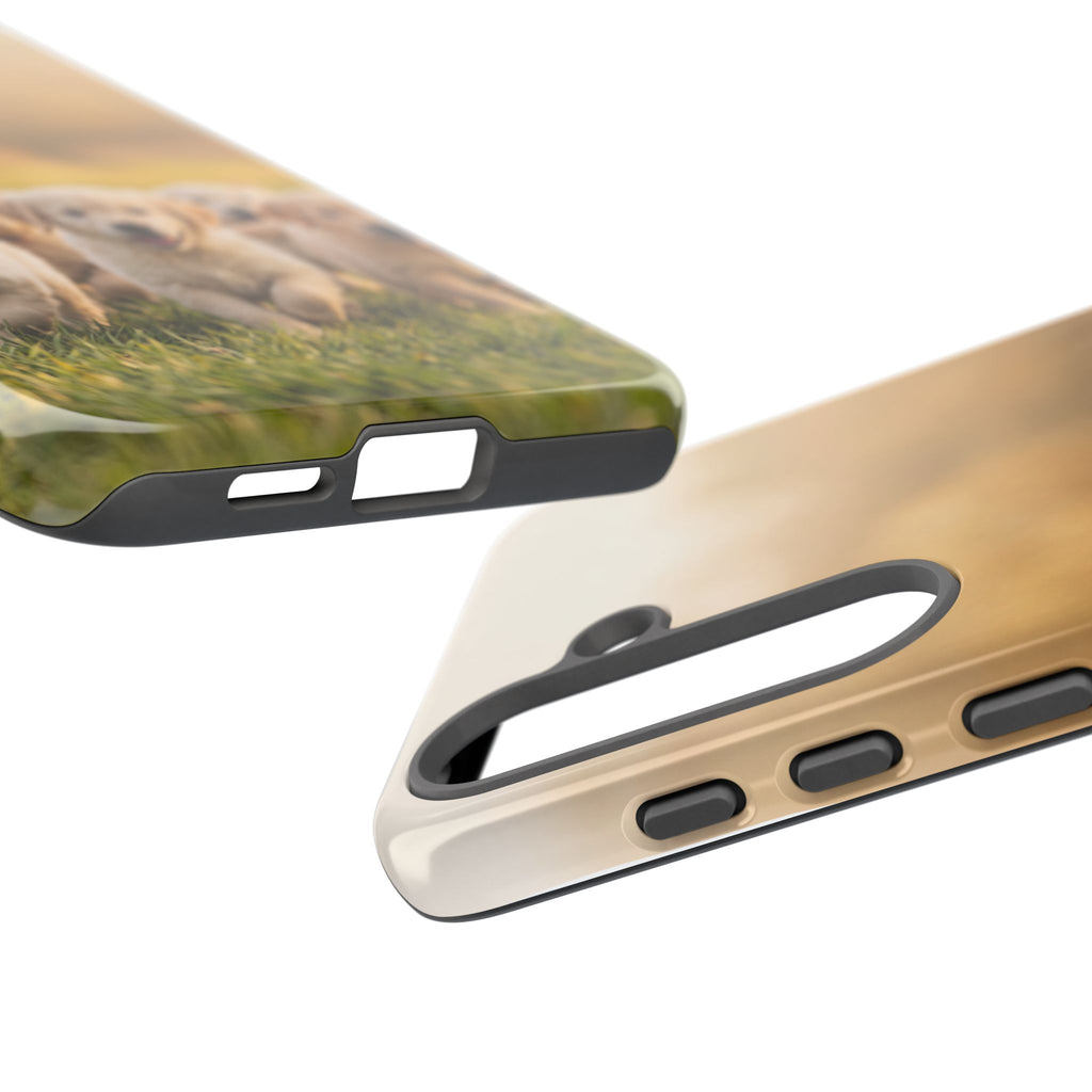 Golden Retriever Puppies Phone Case | Playful Puppy Pack Running in Grass | iPhone & Samsung