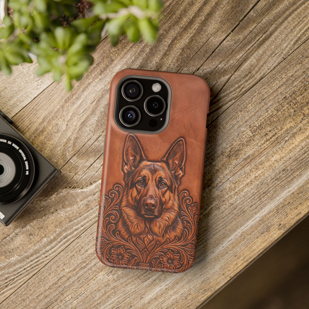German Shepherd Phone Case | Western Tooled Art — Tough Magnetic Case with Wireless Charging