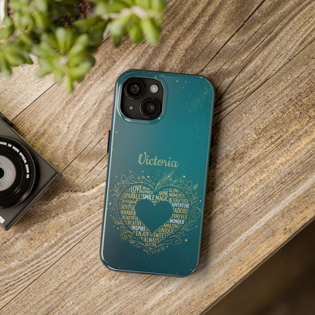 Personalized Teacher Phone Case — Custom Name Heart Word Art Design