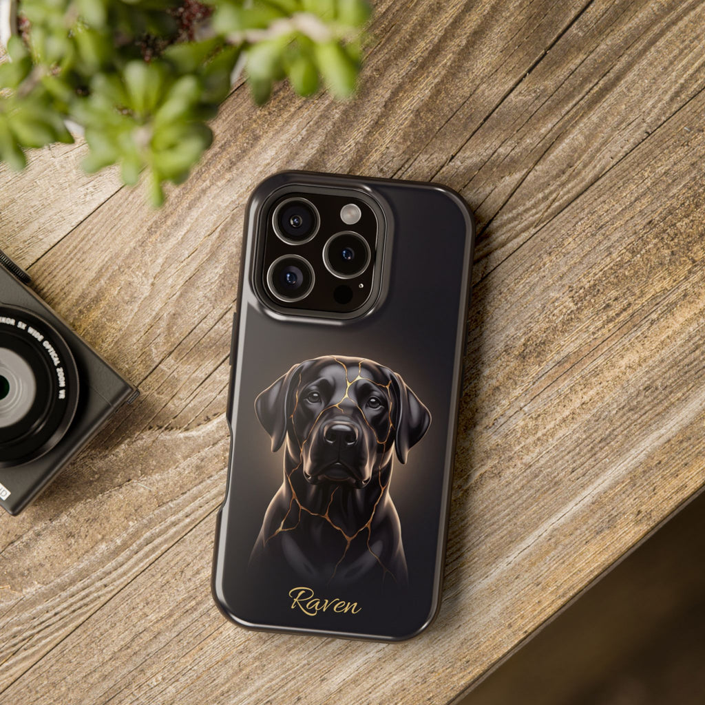 Personalized Obsidian Kintsugi Labrador Phone Case — Tough Magnetic Case with Wireless Charging