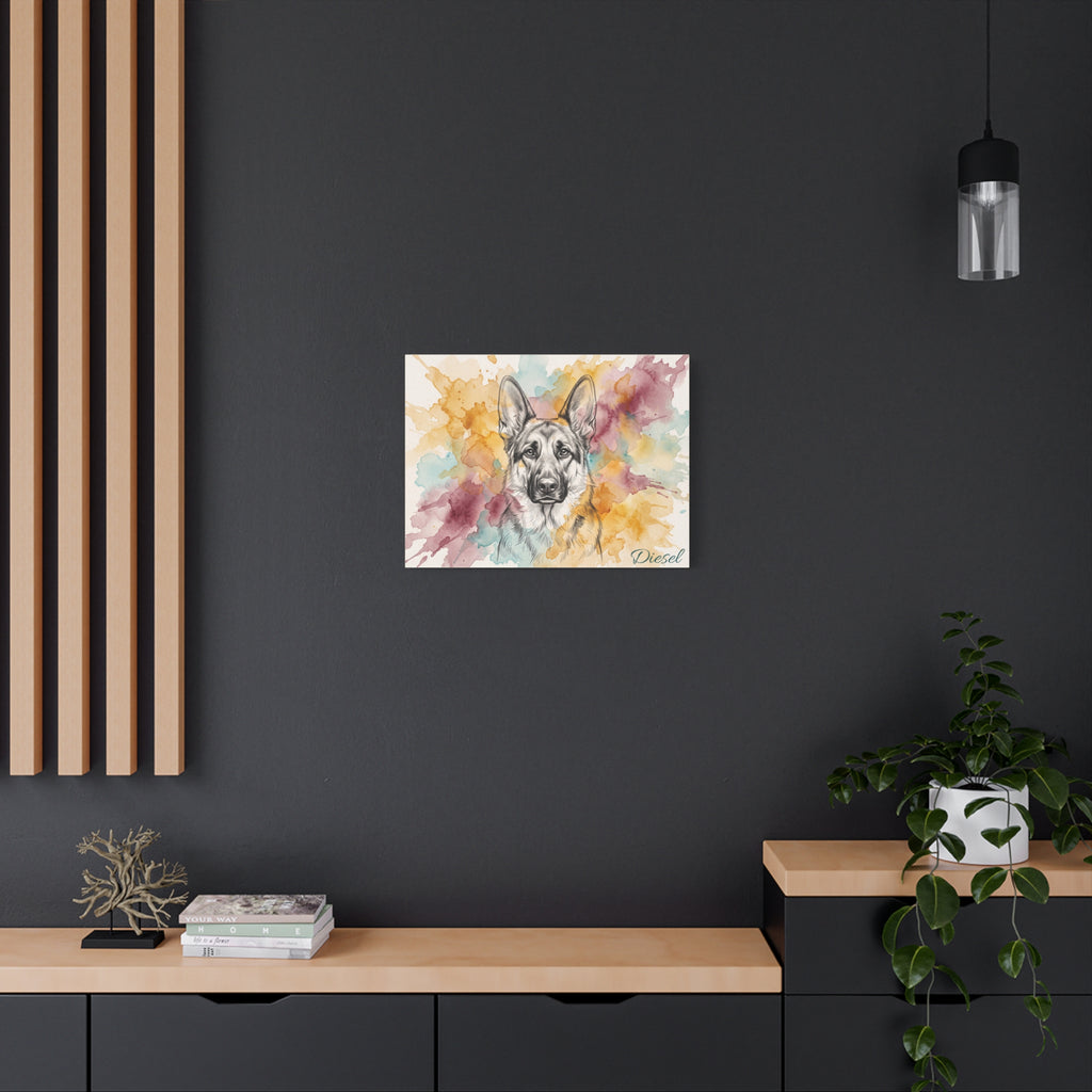 German Shepherd Personalized Canvas | Watercolor Splash Sketch Wall Art