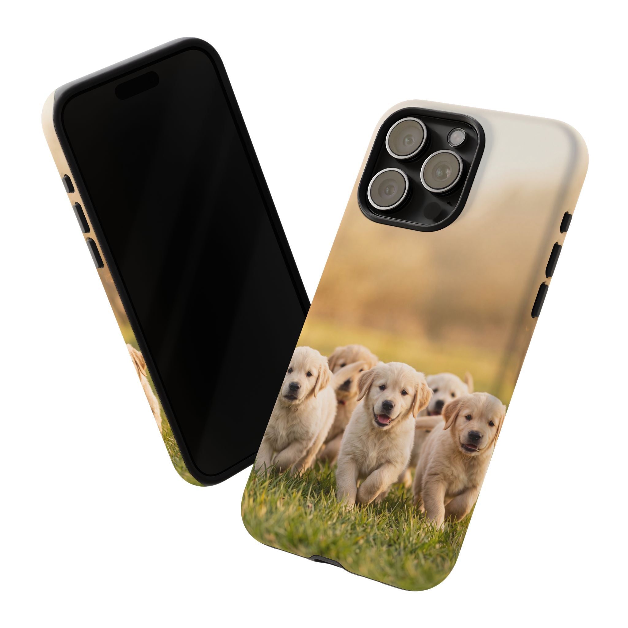 Golden Retriever Puppies Phone Case | Playful Puppy Pack Running in Grass | iPhone & Samsung