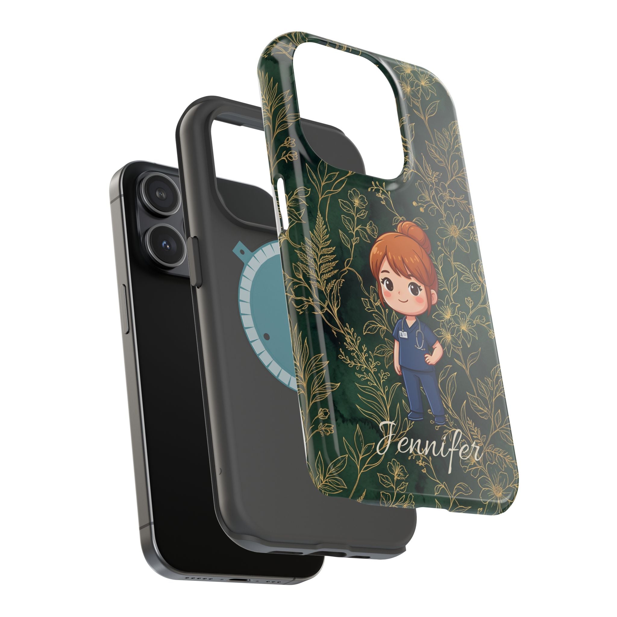 Personalized Nurse Botanical Phone Case — Impact-Resistant Wireless Charging Cover