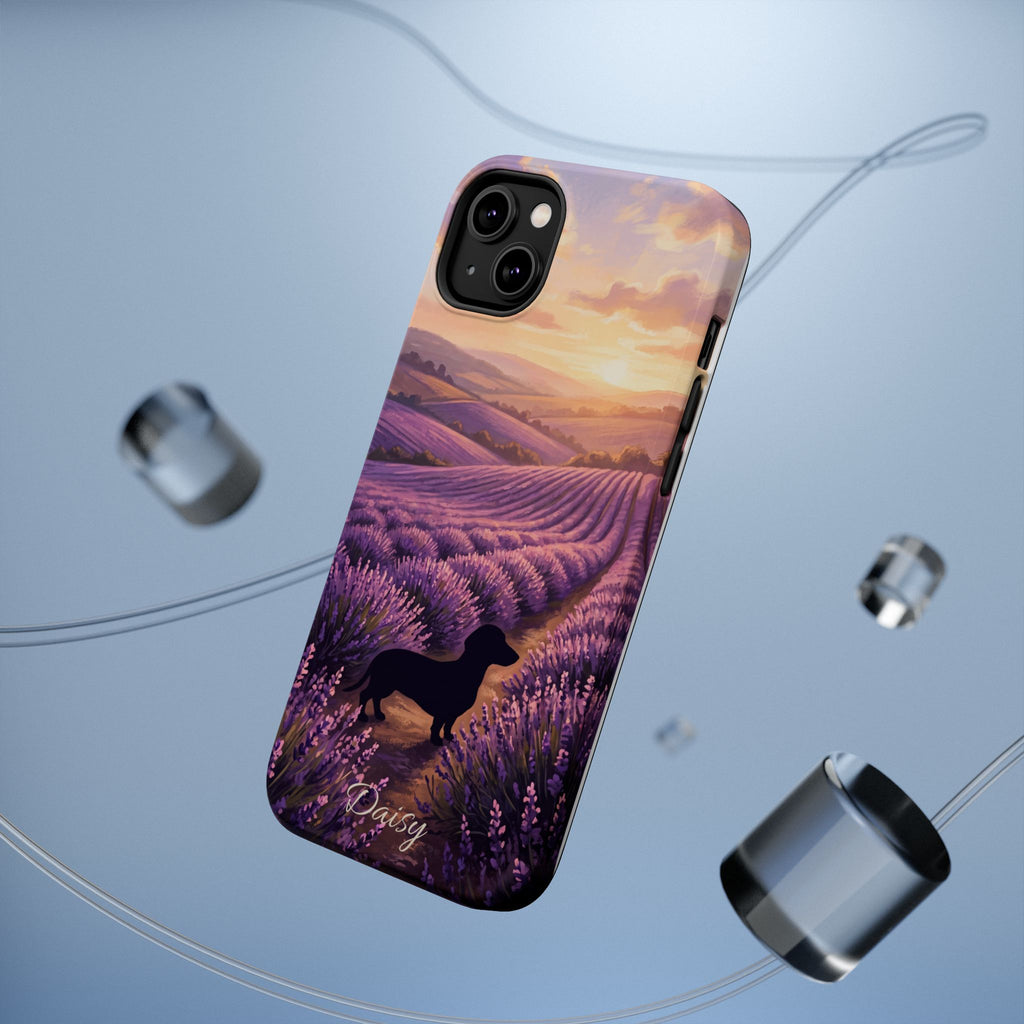 Personalized Dachshund Lavender Field Phone Case — Wireless Charging Cover