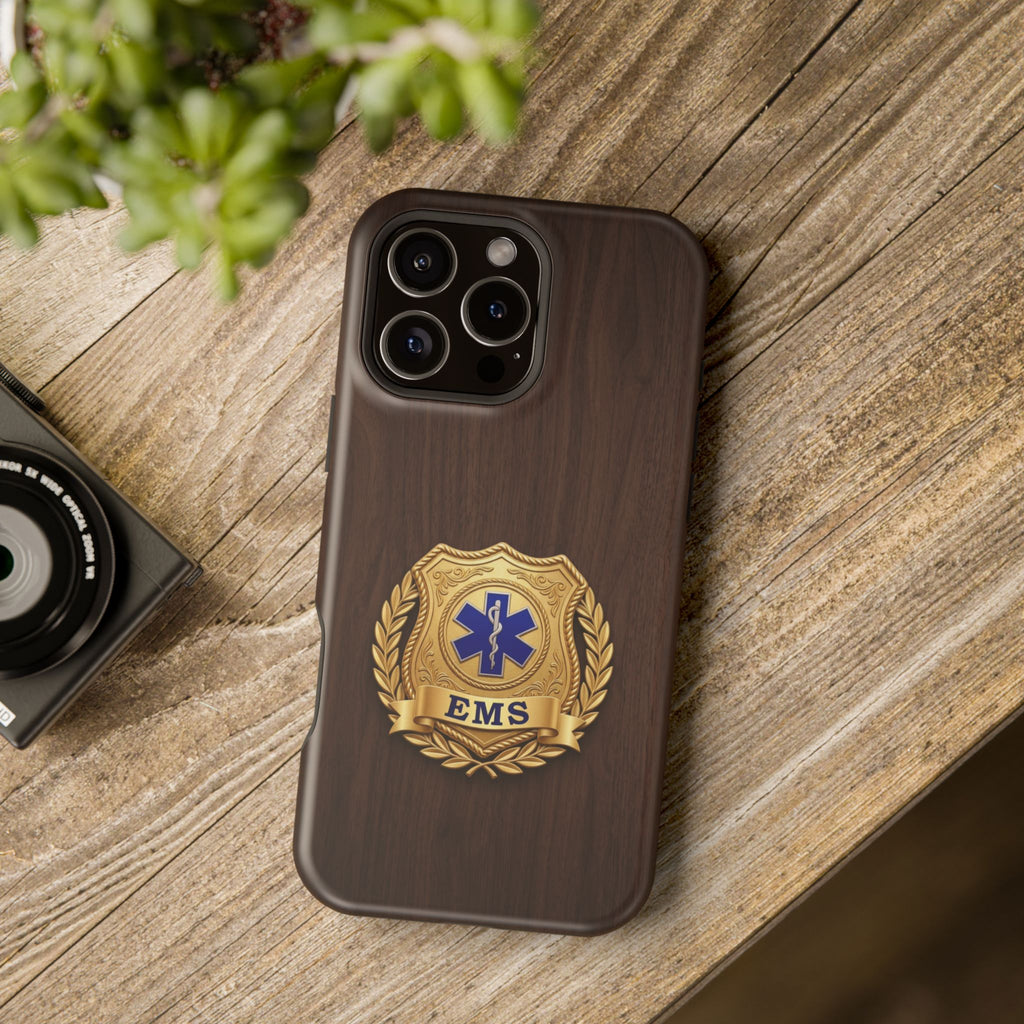 Gold EMS Laurel Badge Wood Phone Case — Magnetic Wireless Charging Cover