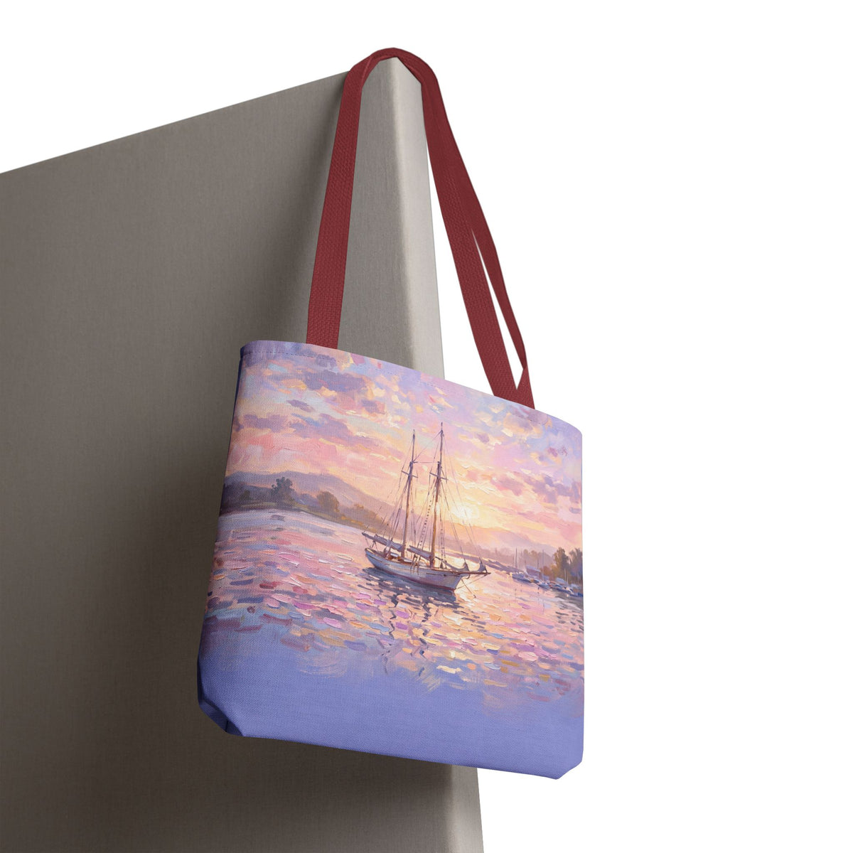 Pastel Sailboat Tote Bag – Impressionist Sunset Harbor Beach Bag
