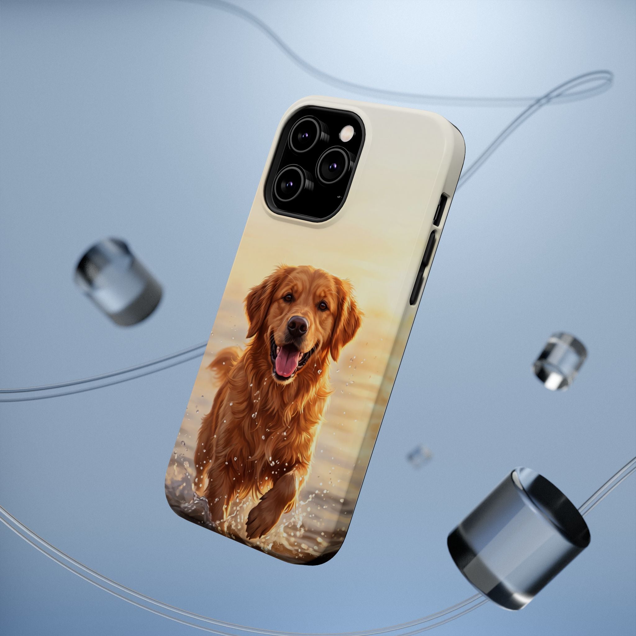 Beach Golden Retriever Phone Case — Impact-Resistant Wireless Charging Cover