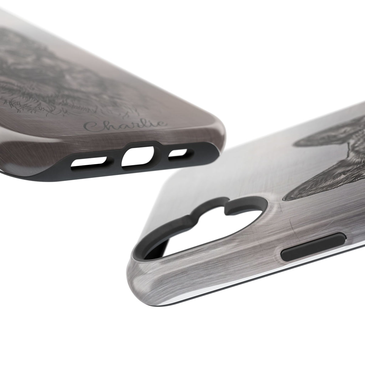 German Shepherd Phone Case | Personalized Etched Silver Art — Tough Magnetic Case with Wireless Charging