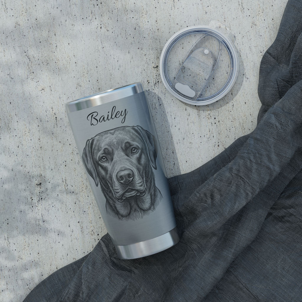 Labrador Personalized Tumbler | Etched Silver Art — 20 oz Stainless Travel Mug