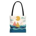 Minimalist Sailboat Tote Bag – Mid-Century Modern Ocean Waves Beach Bag