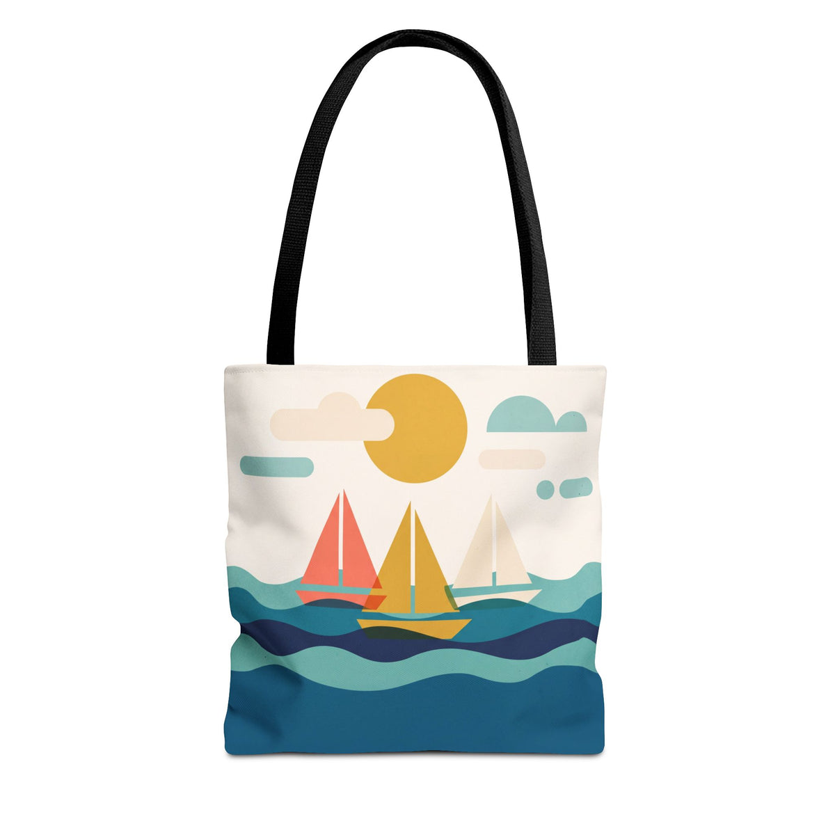 Minimalist Sailboat Tote Bag – Mid-Century Modern Ocean Waves Beach Bag