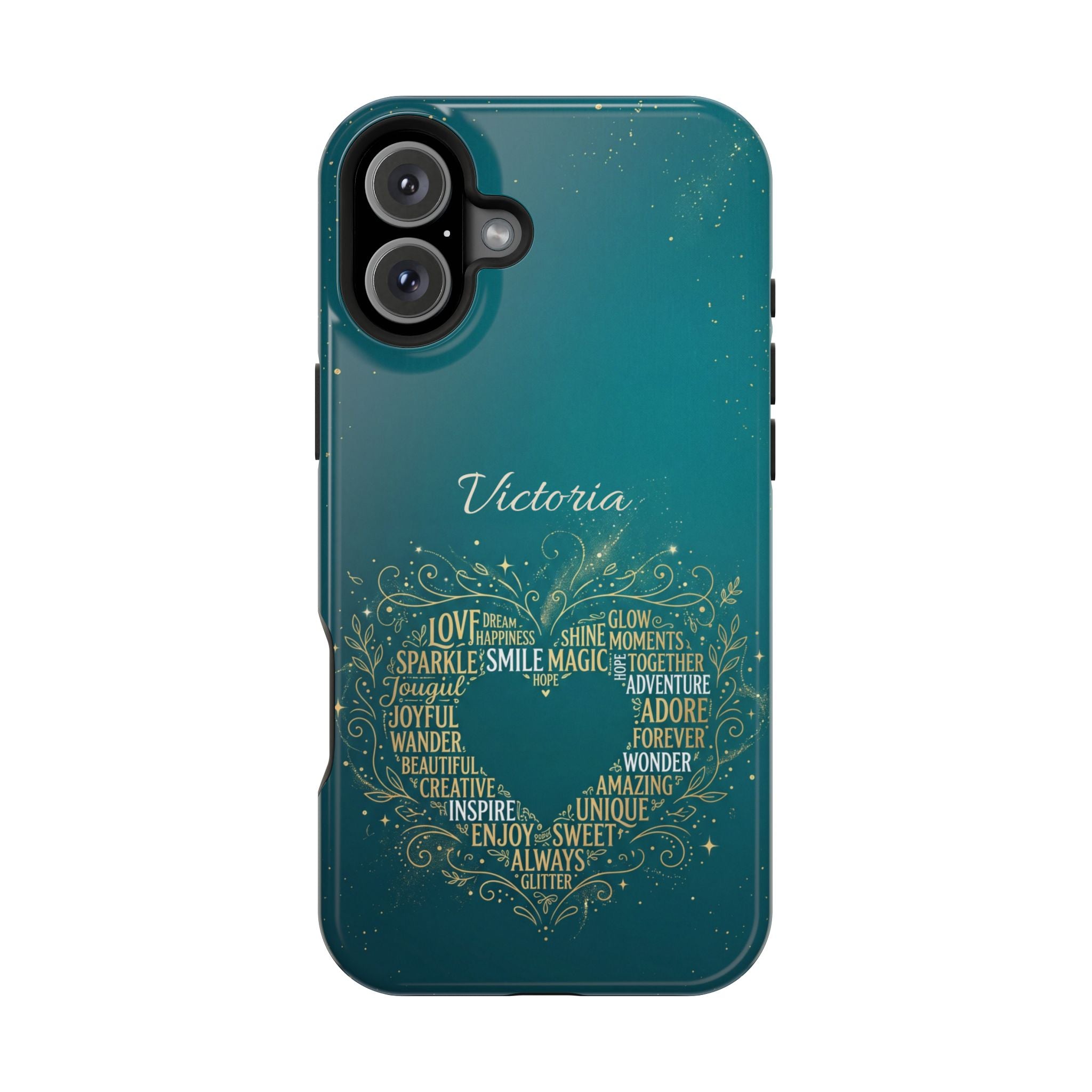 Personalized Teacher Heart Word Art Phone Case — Impact-Resistant Wireless Charging Cover