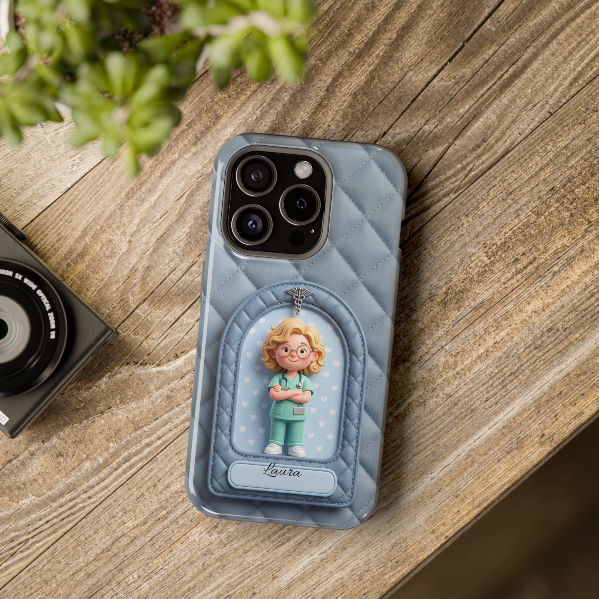 Personalized Quilted Nurse Phone Case — Wireless Charging Cover