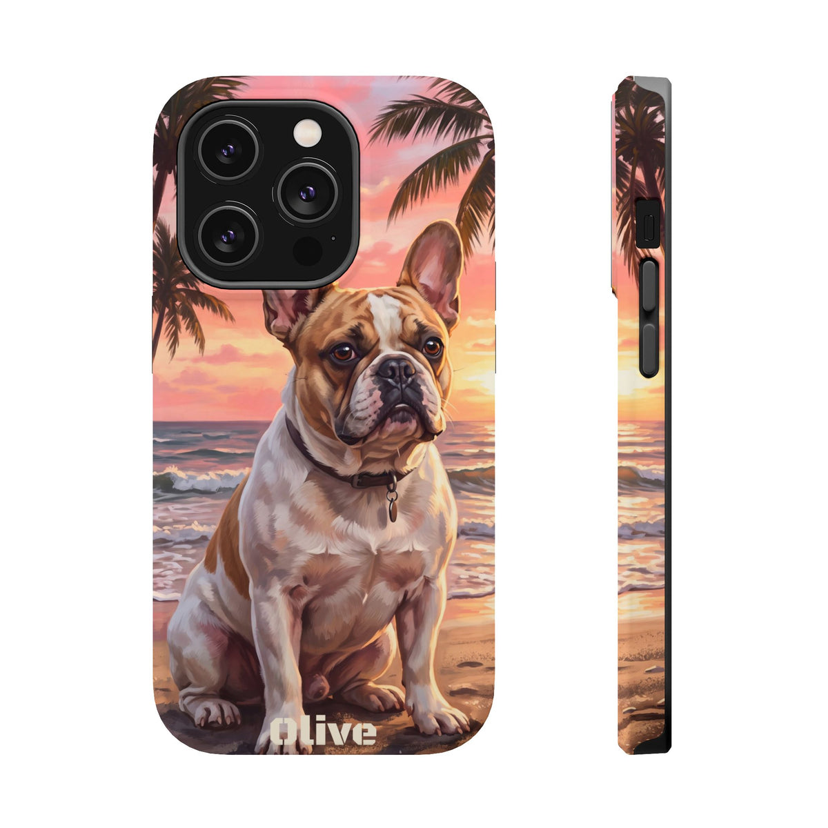Personalized French Bulldog Beach Portrait Phone Case — Wireless Charging Cover