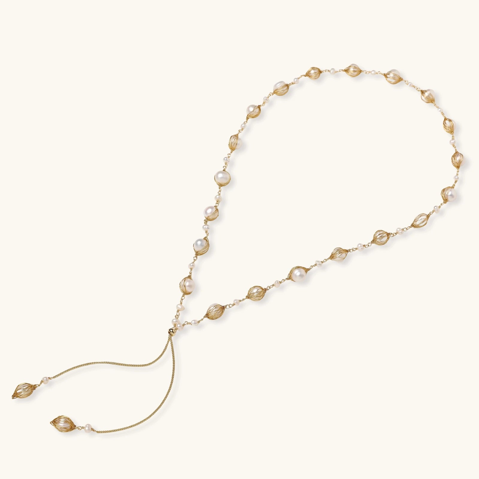 Golden Pearl Lariat Necklace