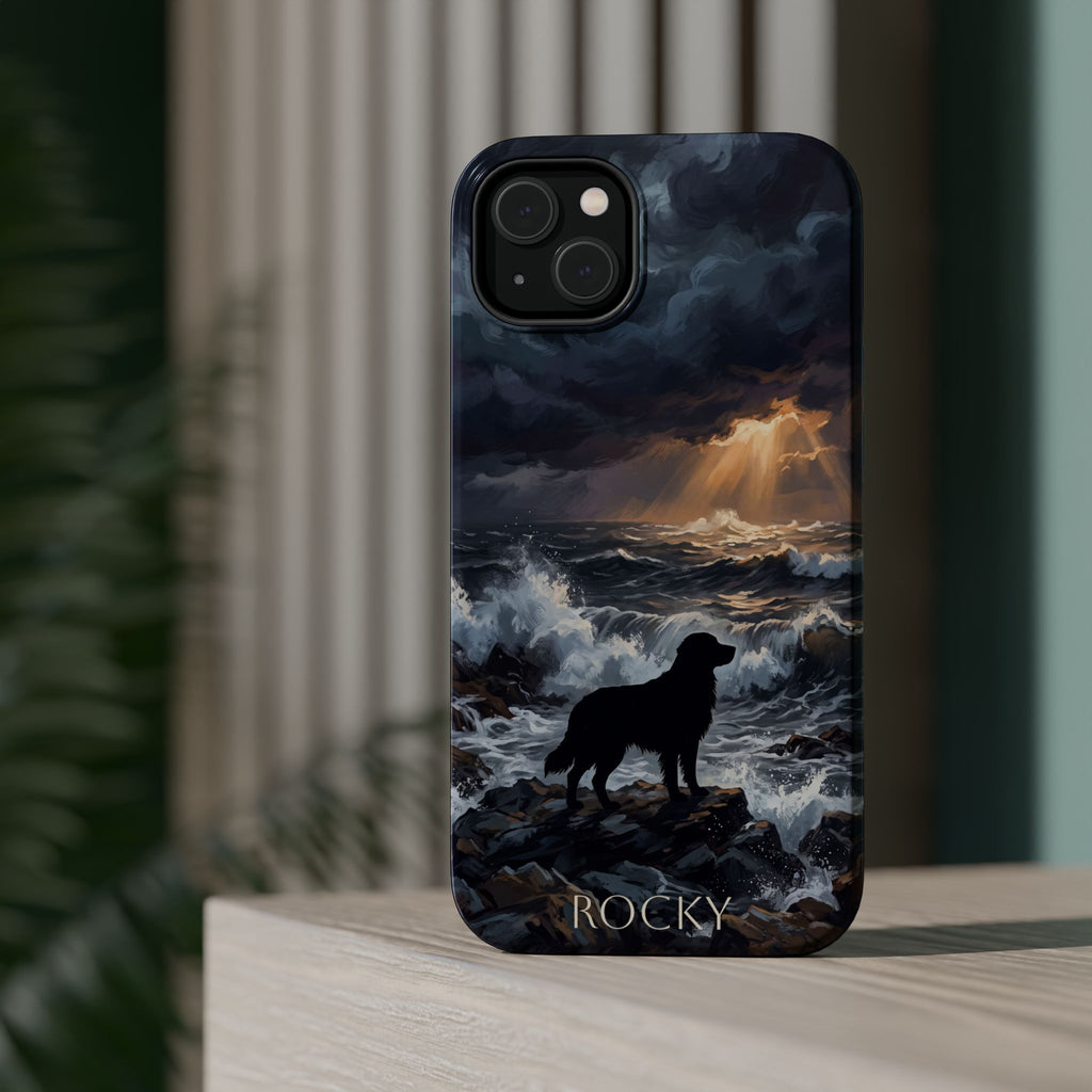 Personalized Golden Retriever Stormy Sea Phone Case — Wireless Charging Cover