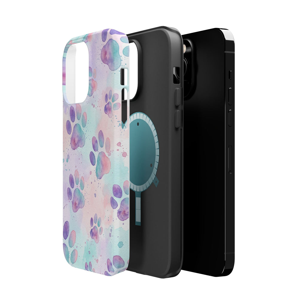 Watercolor Paw Print Phone Case — Impact-Resistant Wireless Charging Cover