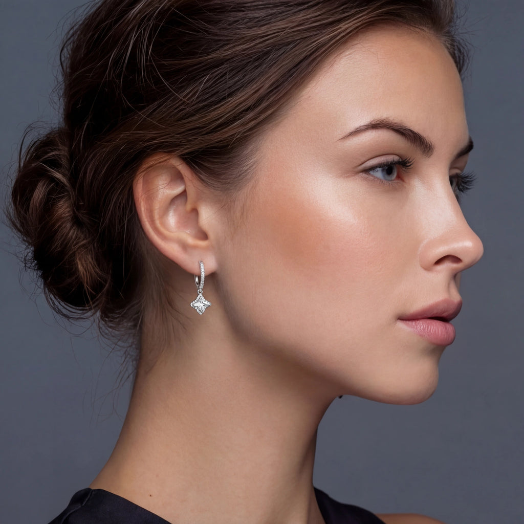 Diamond Dangle Huggie Earrings