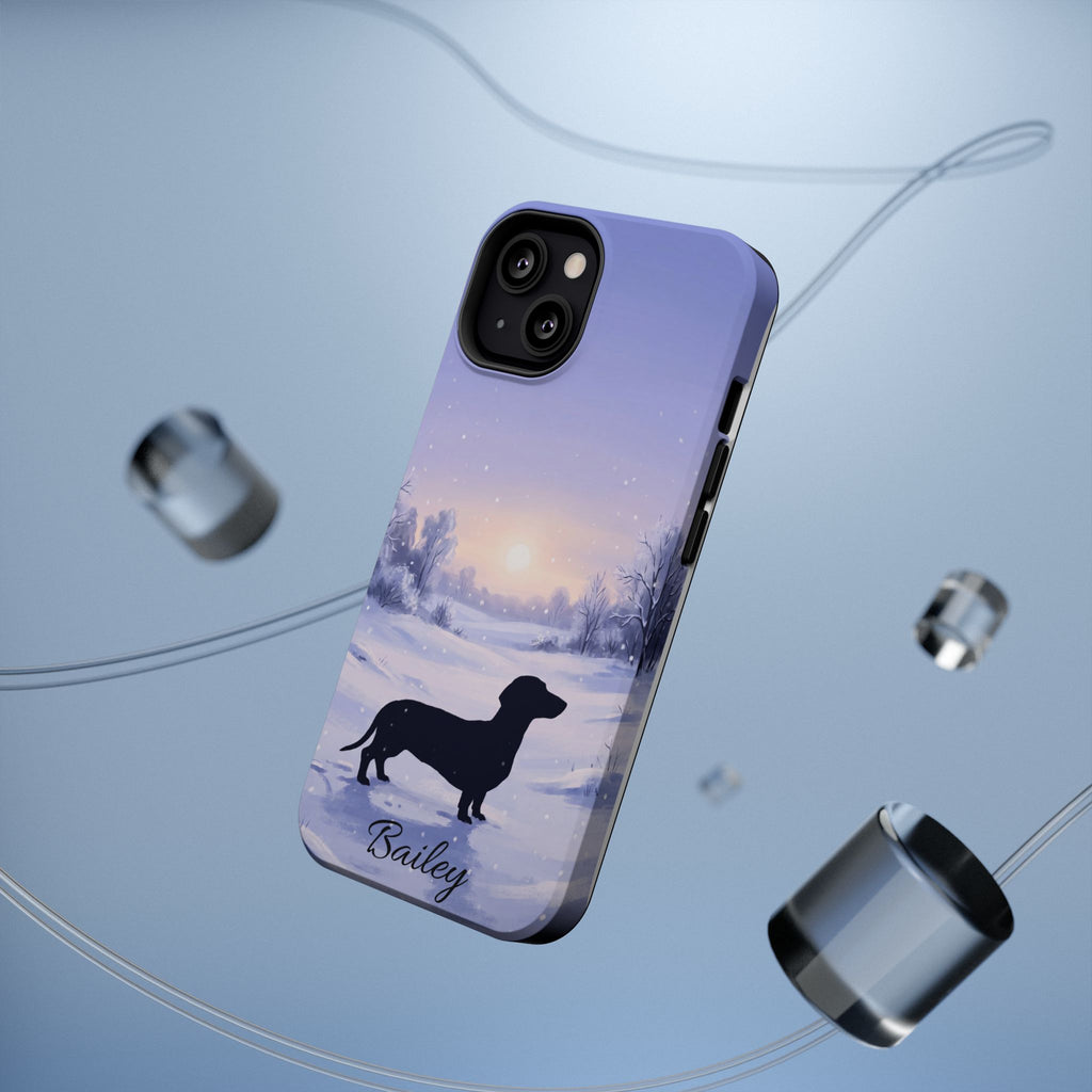 Personalized Dachshund Winter Snow Phone Case — Wireless Charging Cover