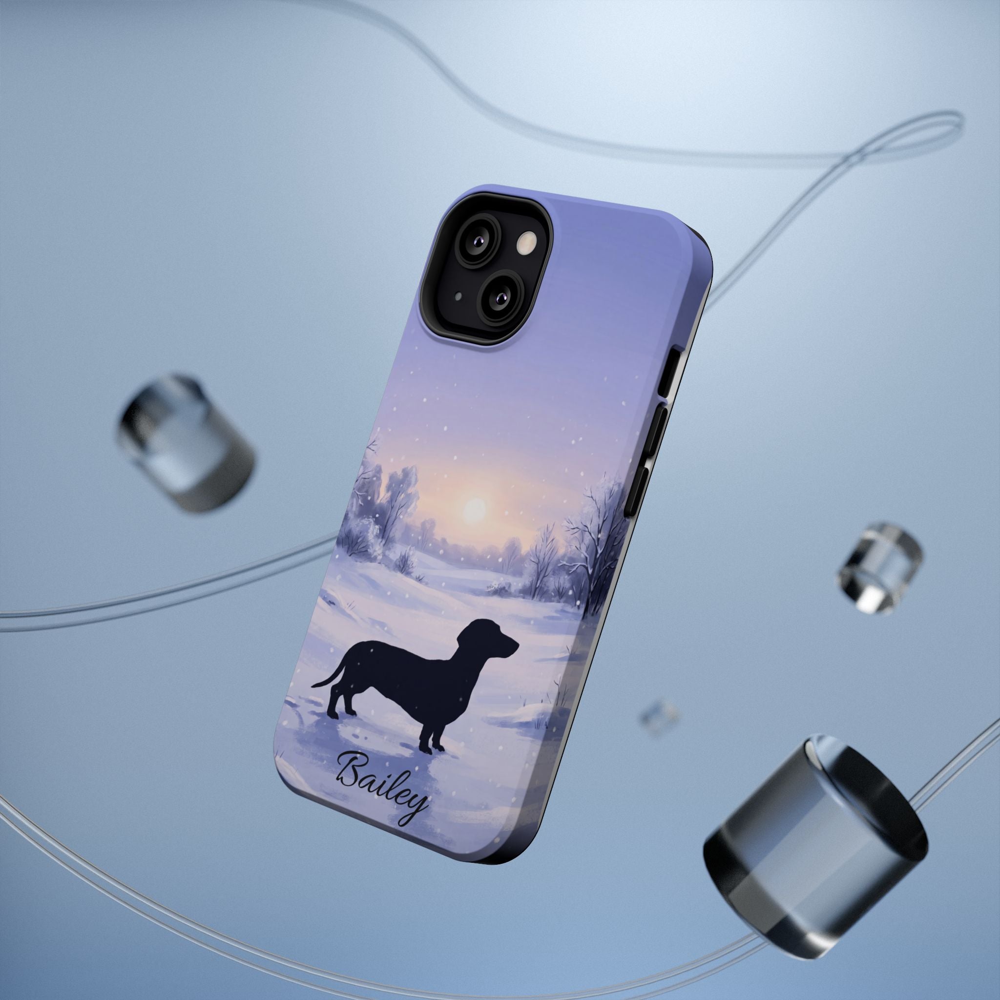 Personalized Dachshund Winter Snow Phone Case — Wireless Charging Cover
