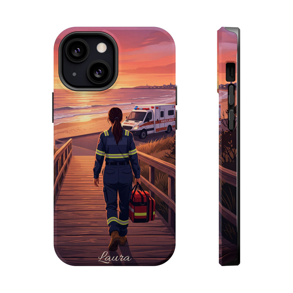 Sunset Boardwalk Personalized Paramedic Phone Case — Wireless Charging Cover