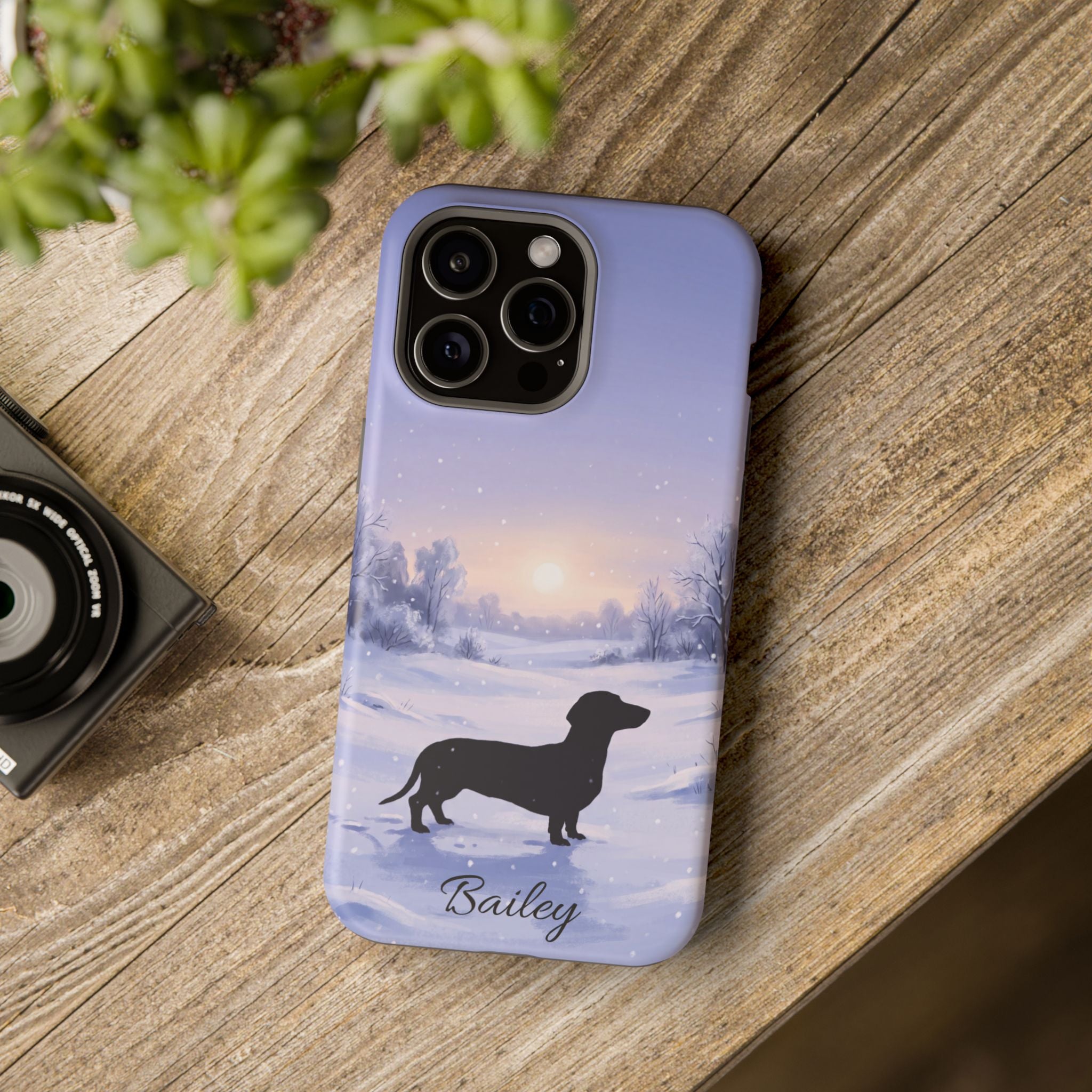 Personalized Dachshund Winter Snow Phone Case — Wireless Charging Cover