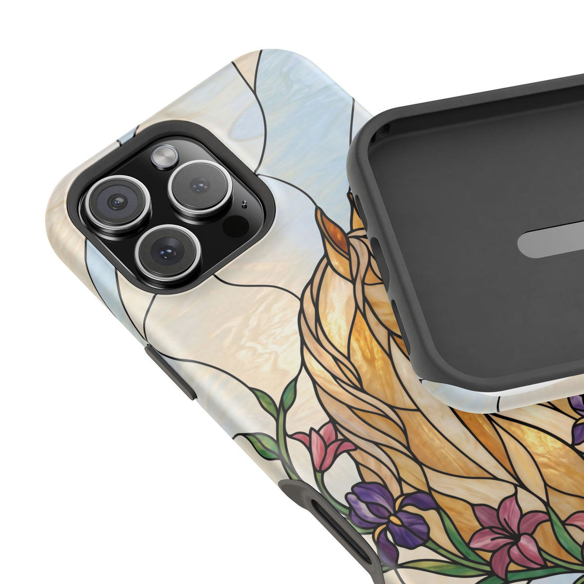 Floral Stained Glass Horse Phone Case — Tough Magnetic Case with Wireless Charging