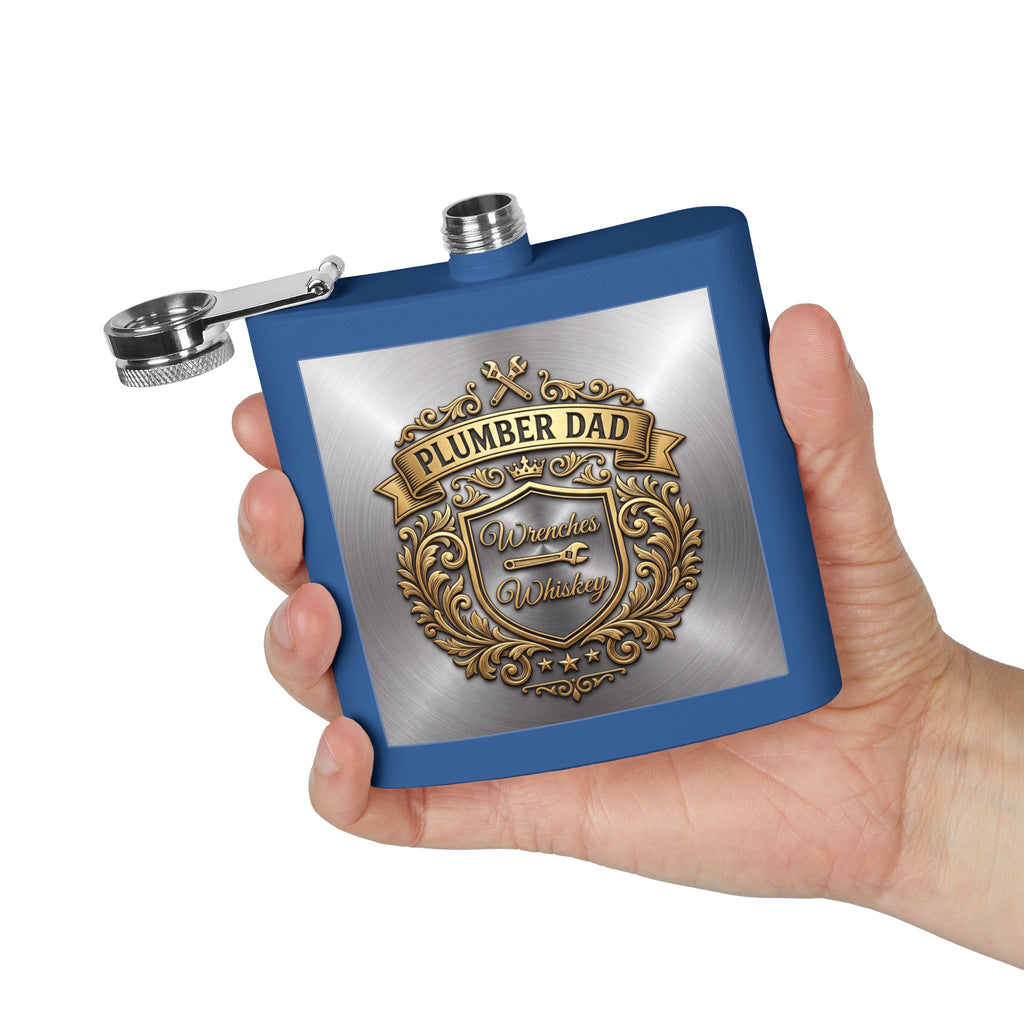 Flask — "Plumber Dad: Wrenches & Whiskey" 6oz Stainless Steel Hip Flask