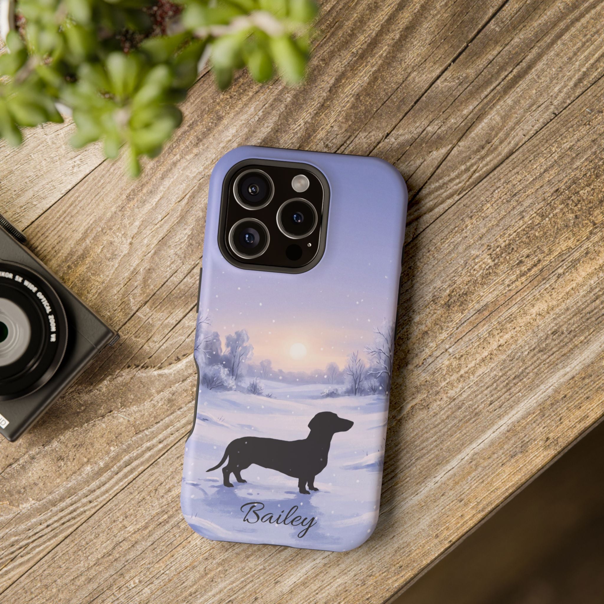 Personalized Dachshund Winter Snow Phone Case — Wireless Charging Cover