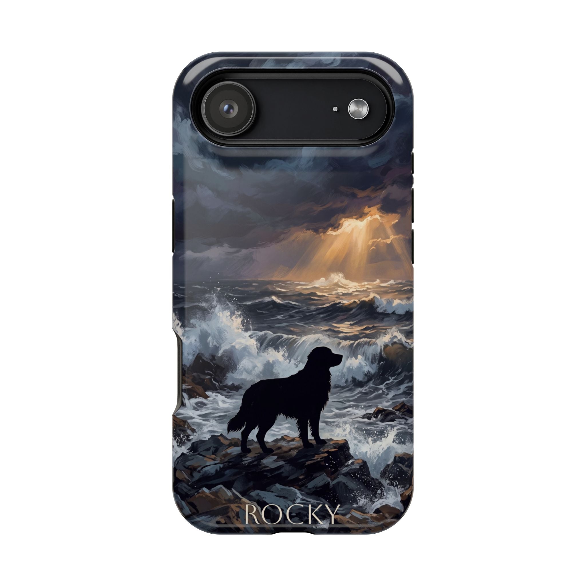 Personalized Golden Retriever Stormy Sea Phone Case — Wireless Charging Cover