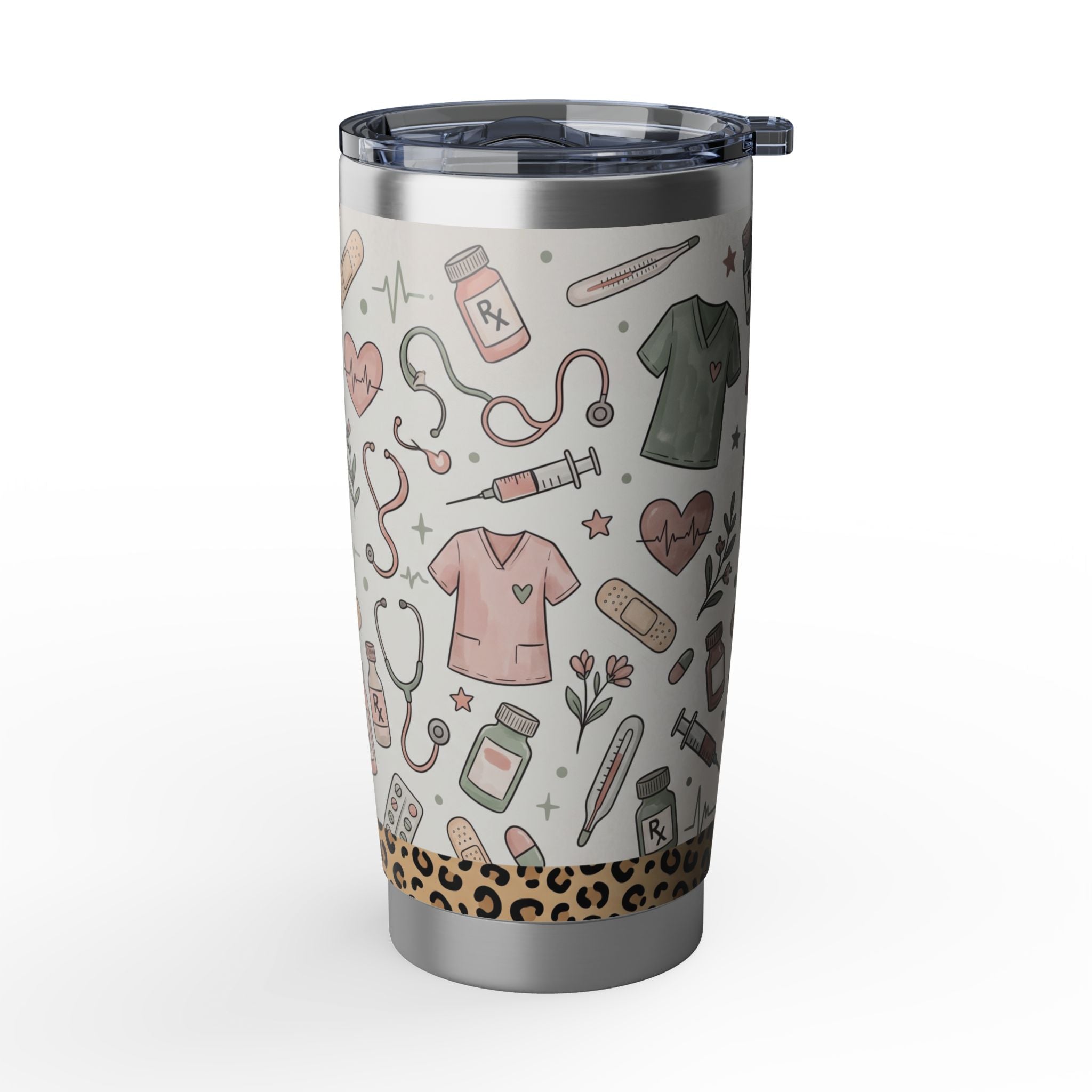 Personalized Leopard Bandana Nurse Tumbler – Custom Name Black Scrubs 20 oz