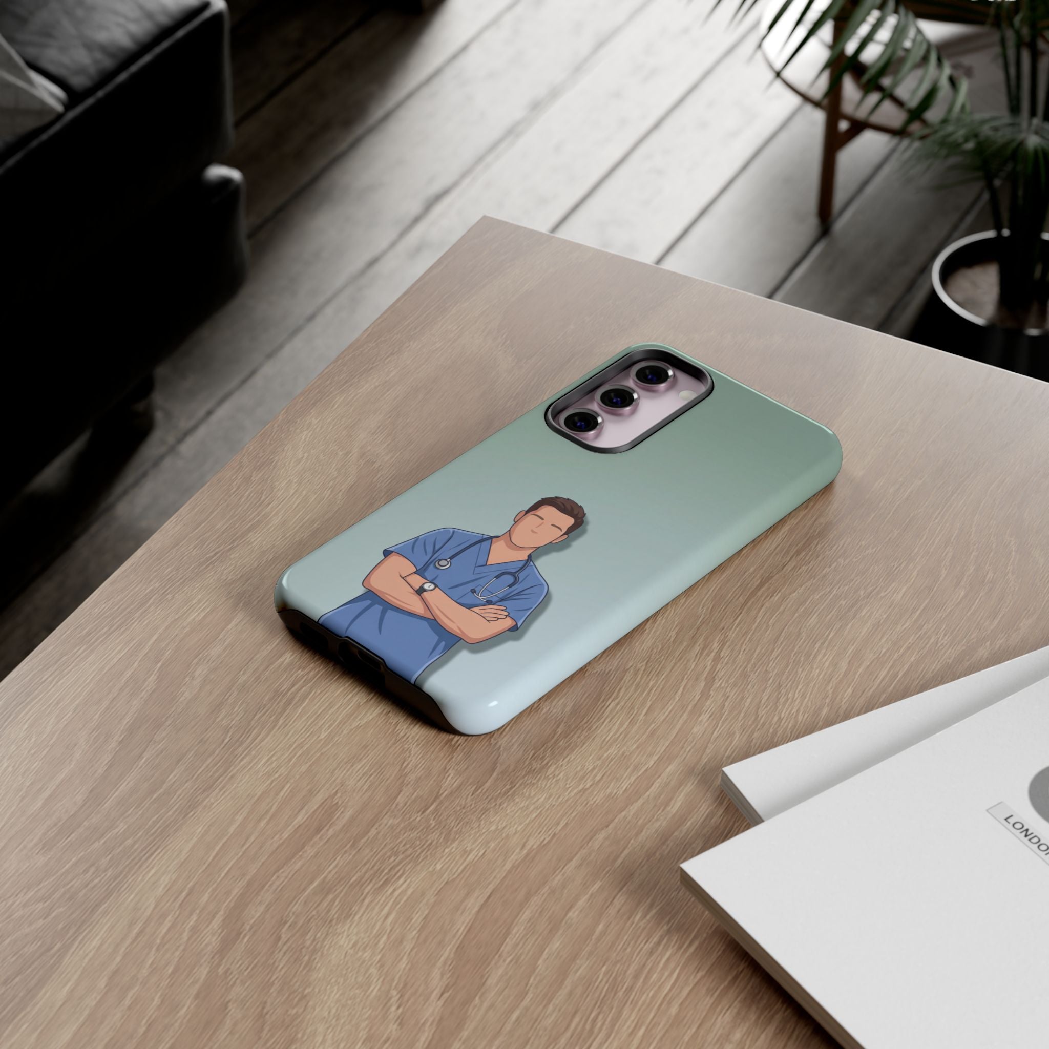 Male Nurse Phone Case | Confident Nurse in Blue Scrubs Illustration | iPhone & Samsung