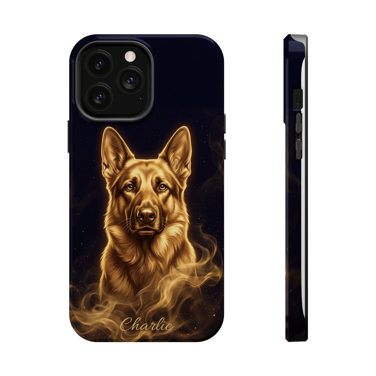 German Shepherd Phone Case | Personalized Gold Glow Art — Tough Magnetic Case with Wireless Charging