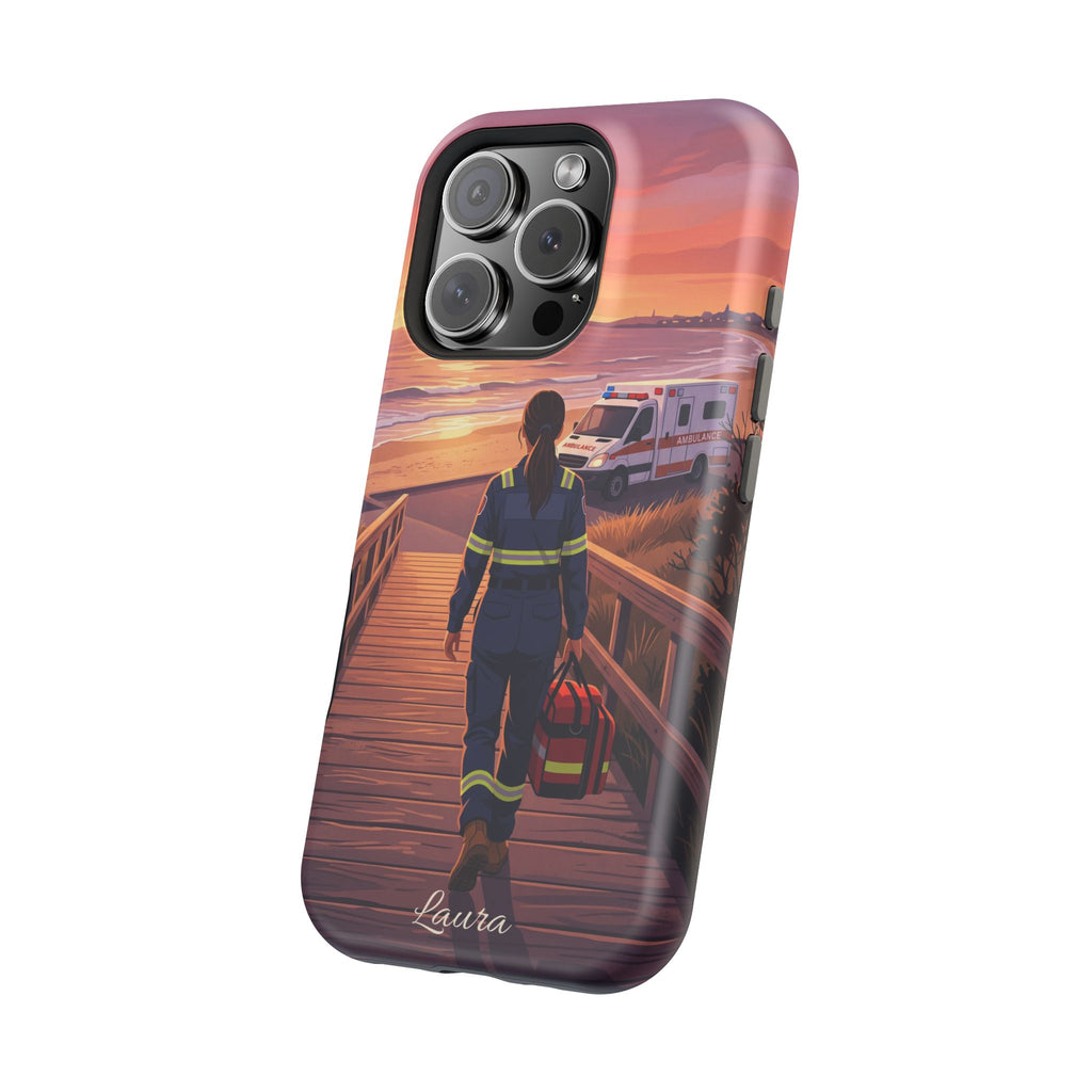 Sunset Boardwalk Personalized Paramedic Phone Case — Wireless Charging Cover