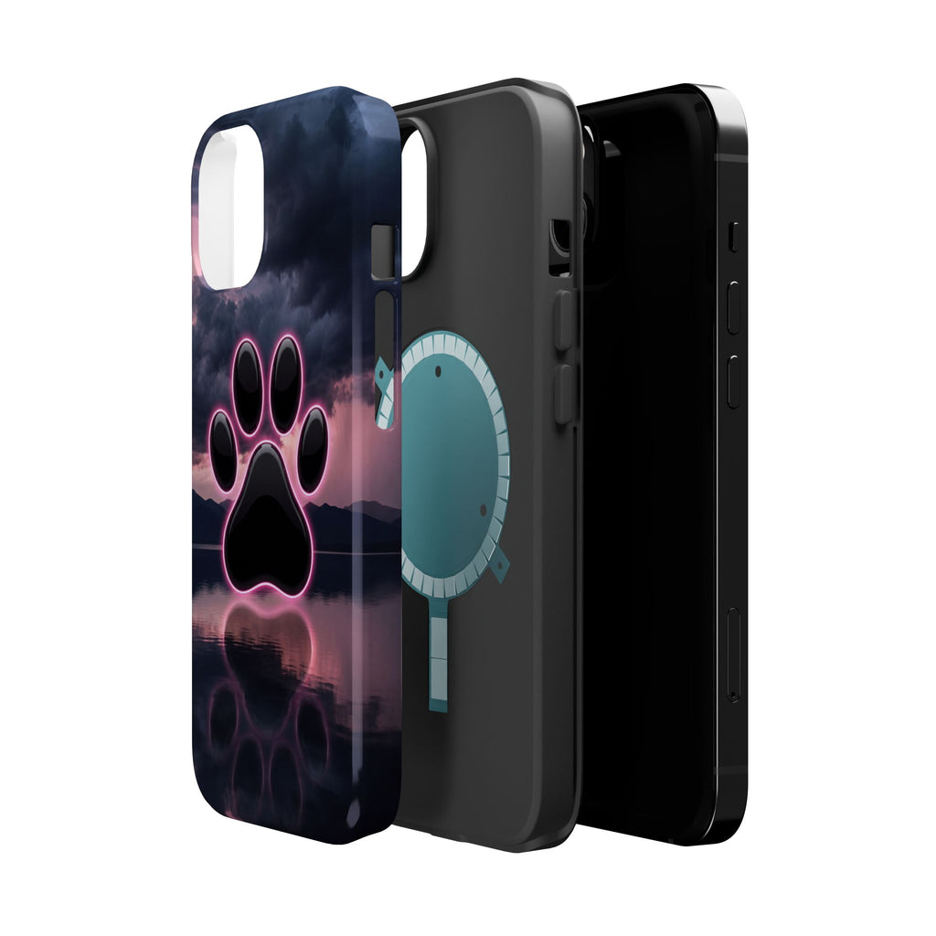 Neon Paw Print Phone Case — Impact-Resistant Wireless Charging Cover