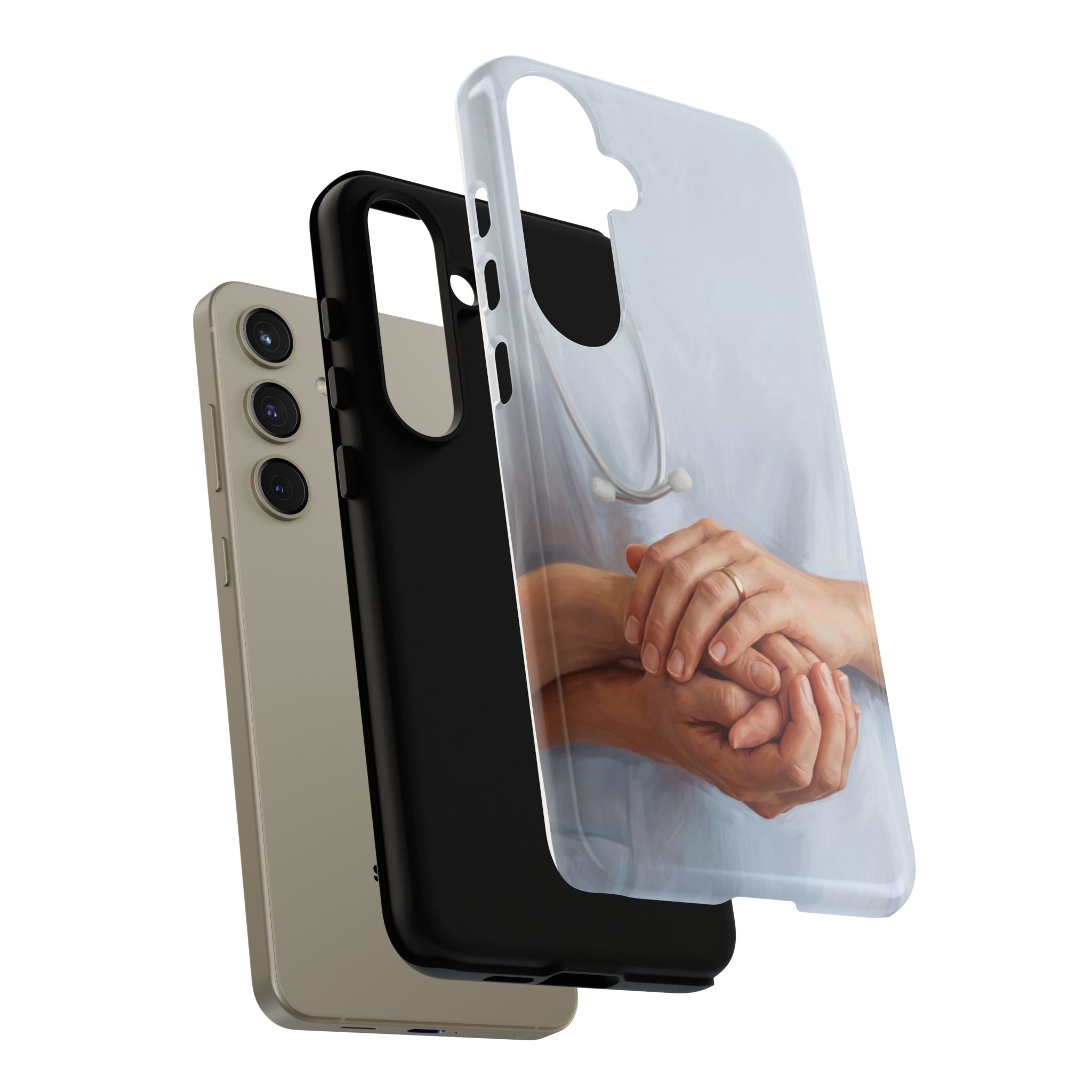 Nurse's Comforting Hands Phone Case | Caring Hands & Stethoscope Illustration | iPhone & Samsung