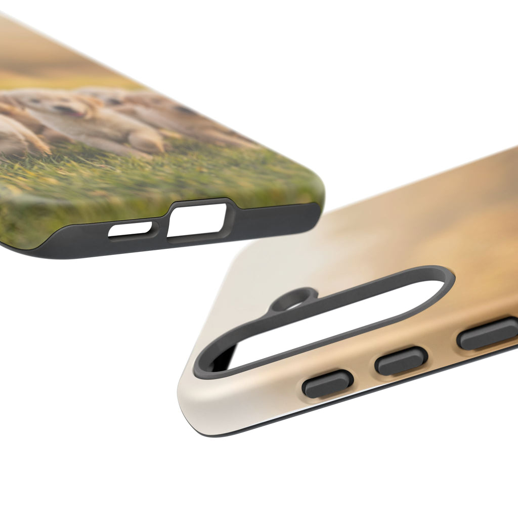 Golden Retriever Puppies Phone Case | Playful Puppy Pack Running in Grass | iPhone & Samsung