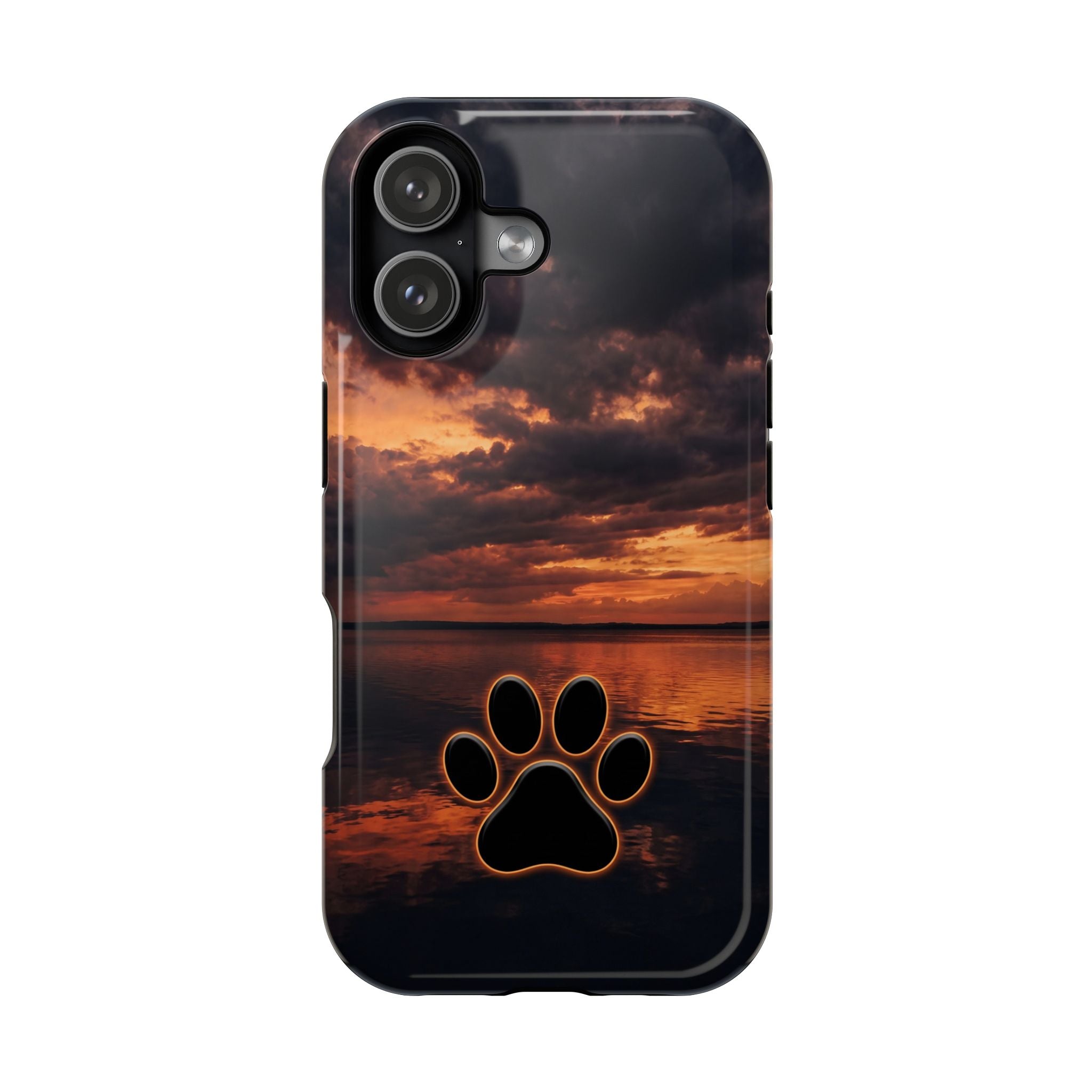 Sunset Paw Print Phone Case — Impact-Resistant Wireless Charging Cover