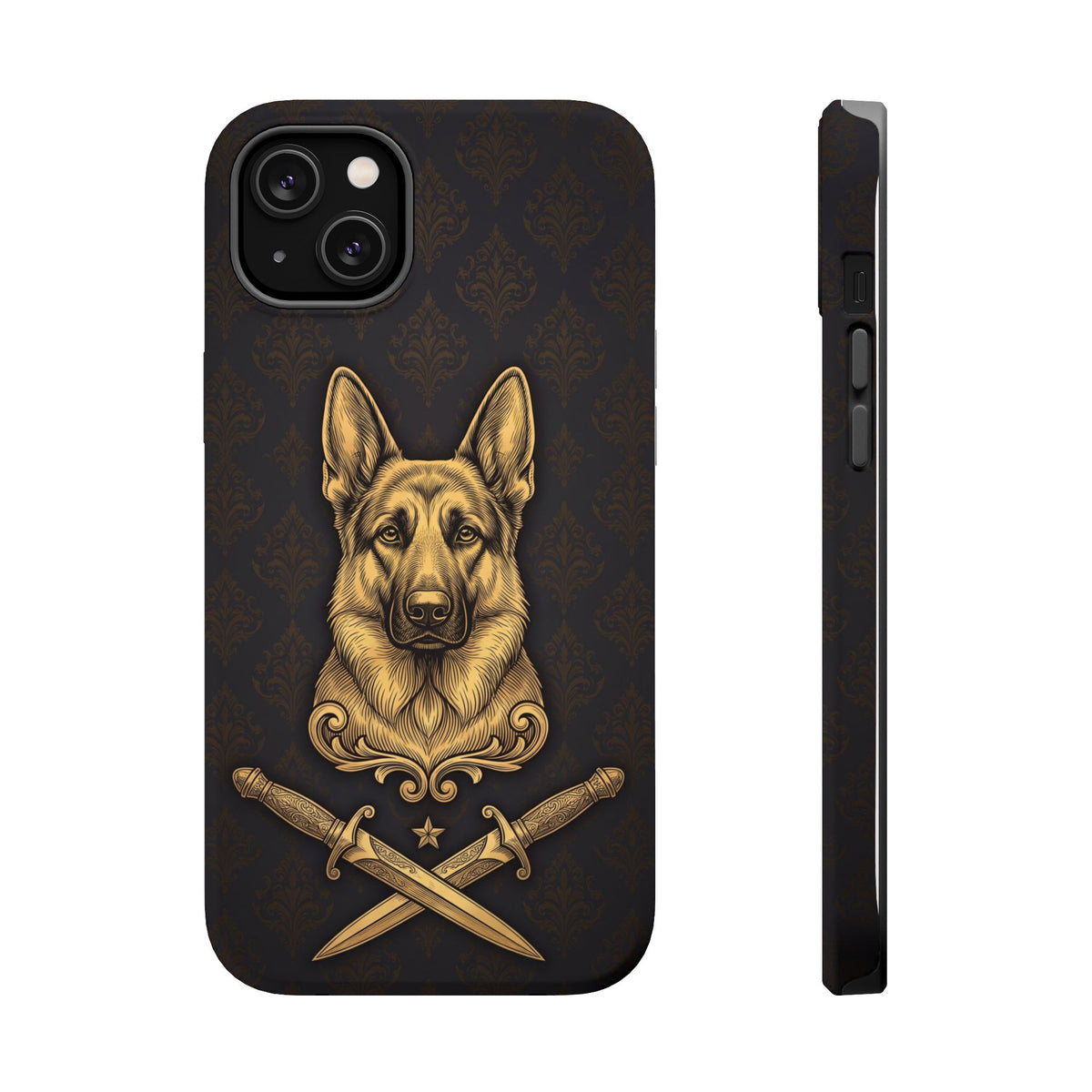 German Shepherd Phone Case | Gold Heraldic Crest Art — Tough Magnetic Case with Wireless Charging