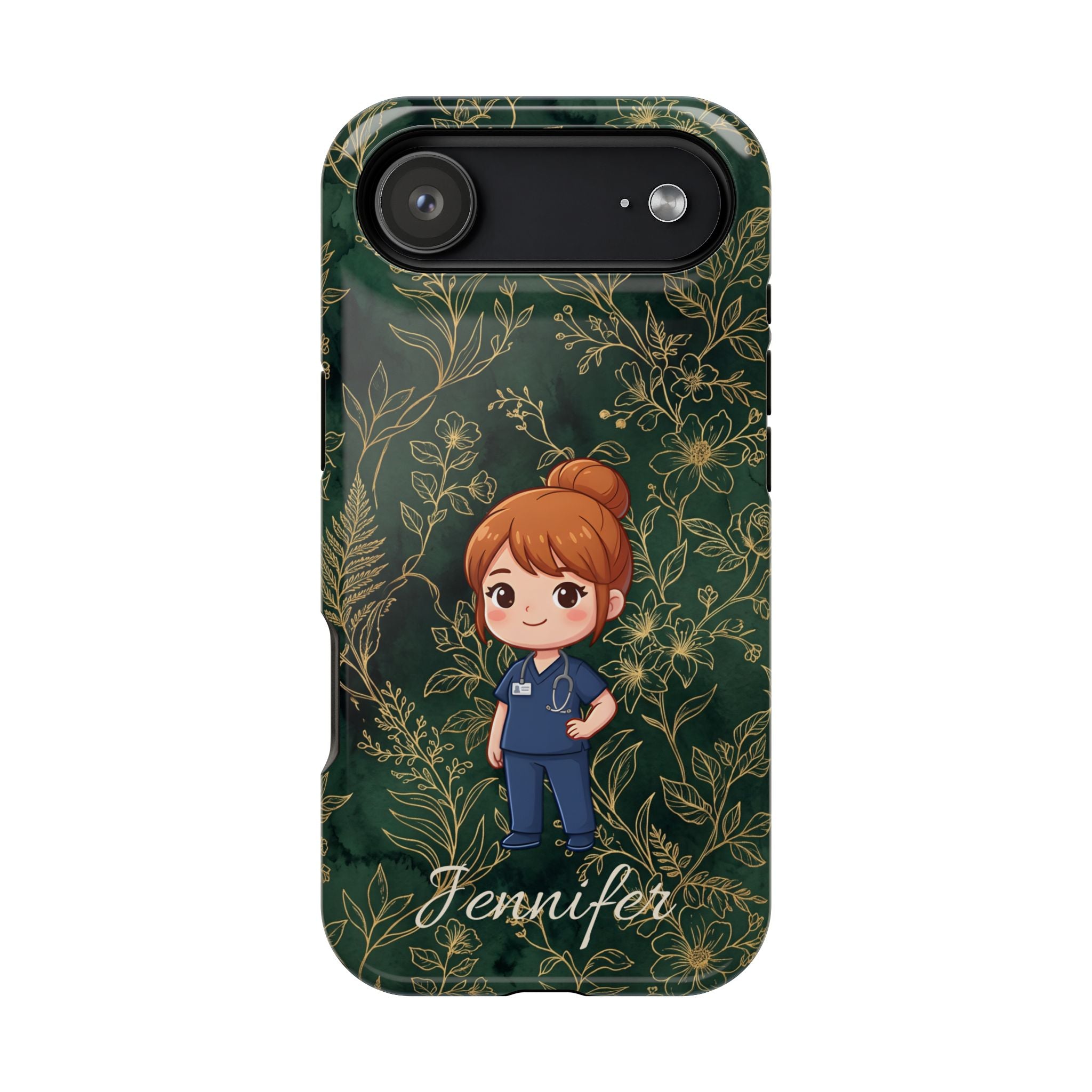 Personalized Nurse Botanical Phone Case — Impact-Resistant Wireless Charging Cover