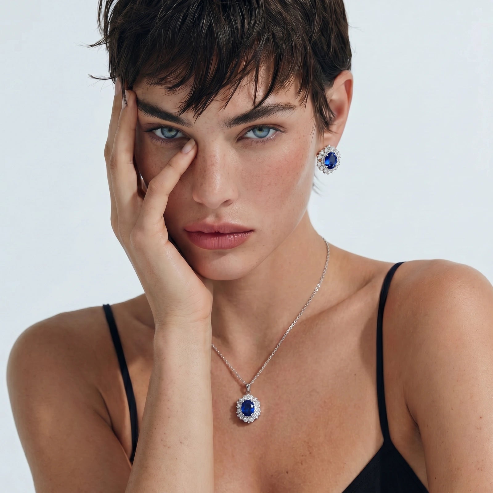 Royal Sapphire Halo Jewelry Set