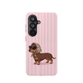 Glam Dachshund Phone Case | Cute Sausage Dog in Leopard Scarf & Sunglasses | Pink Stripe Case for iPhone & Samsung