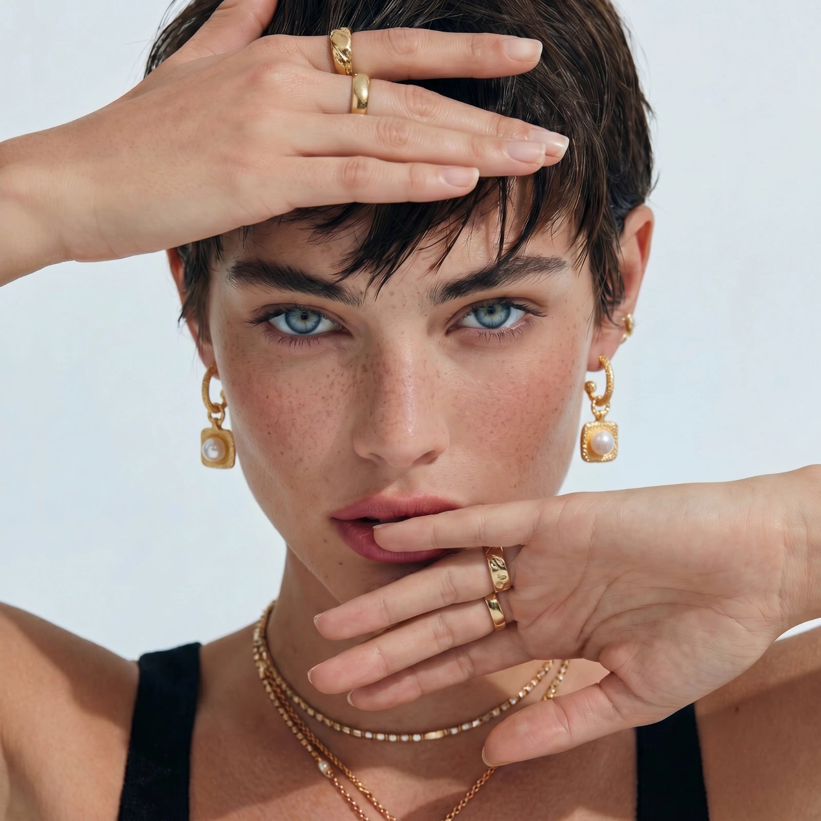 Golden Pearl Drop Hoop Earrings