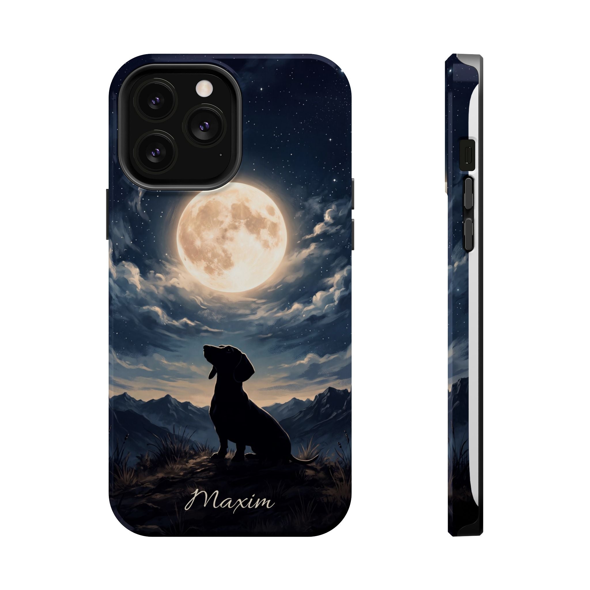 Personalized Dachshund Moonlight Phone Case — Wireless Charging Cover