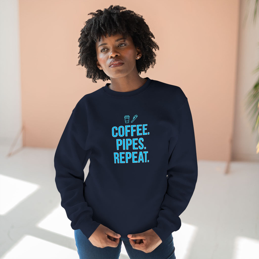 Coffee Pipes Repeat Plumber Sweatshirt | Funny Plumber Gift Crewneck