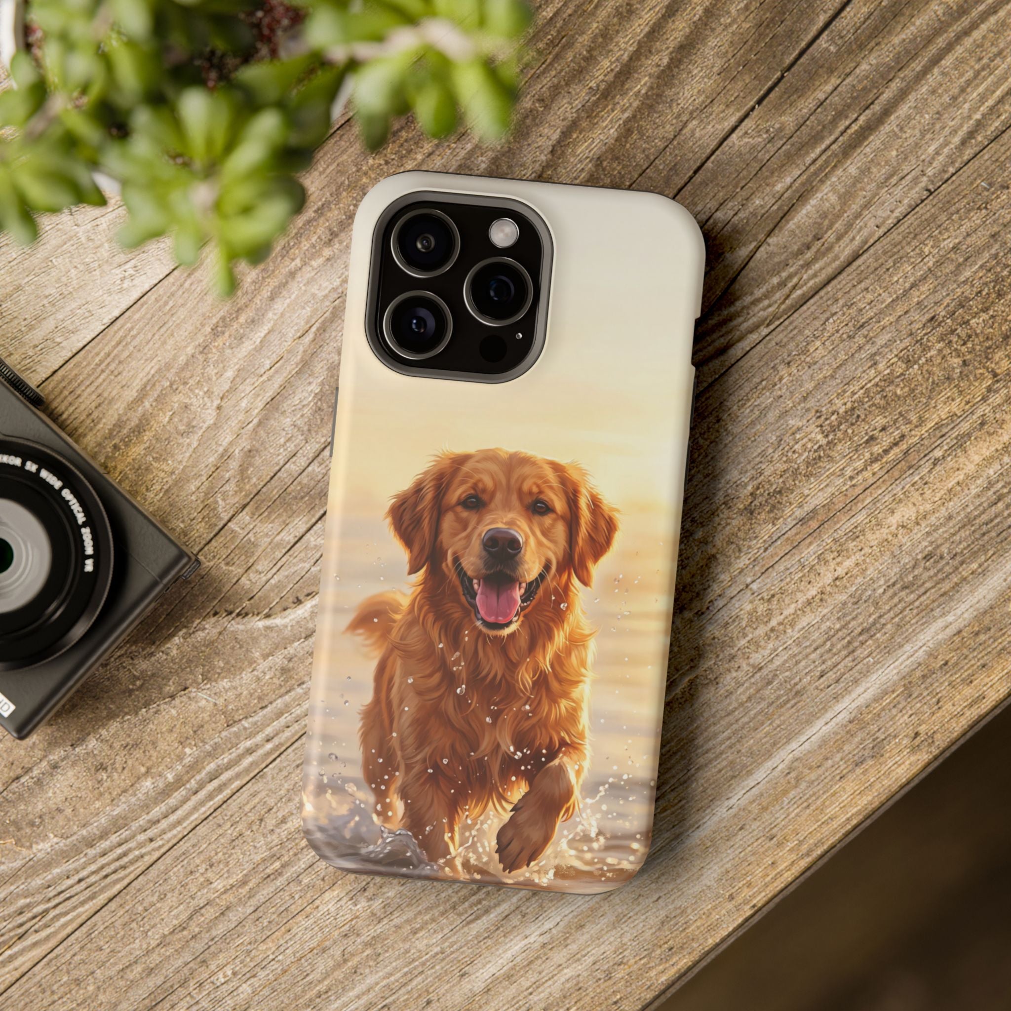 Beach Golden Retriever Phone Case — Impact-Resistant Wireless Charging Cover